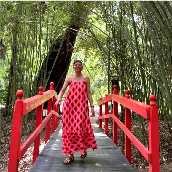 BOHEMIAN RED & PINK ARGYLE PRINT MAXI DRESS NWT - Picture 7 of 13